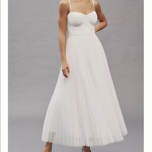 Hutch Amara Corset Pleated Tulle Fit & Flare Midi Dress.